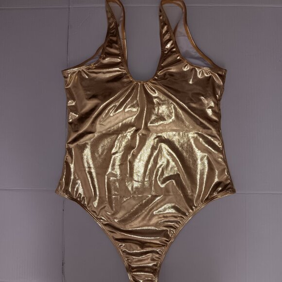 METALLIC GOLD PADDED CUPS ONE PIECE SWIMSUIT - Picture 3 of 12